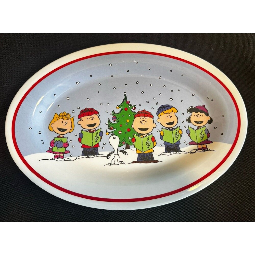 Peanuts Snoopy Christmas Holiday Serving Plate Dishwasher Safe Plastic ~ 14 in